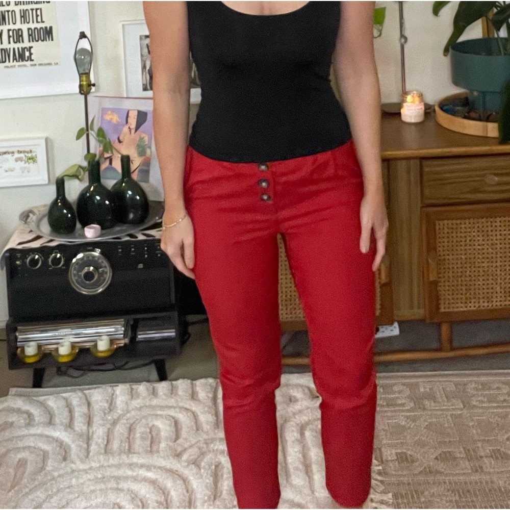 Vintage red pants button up front missing top button
